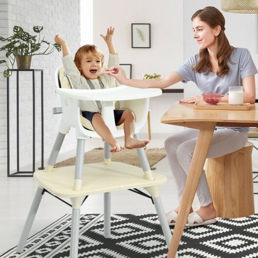 4-in-1 Baby Convertible Toddler Table Chair Set with PU Cushion-Beige - Color: Beige
