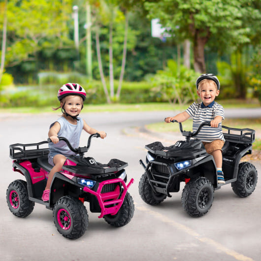 24V Kids Ride on Electric ATV Quad Car with Realistic Sounds and LED Lights-Black - Color: Black