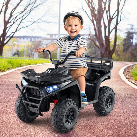 24V Kids Ride on Electric ATV Quad Car with Realistic Sounds and LED Lights-Black - Color: Black