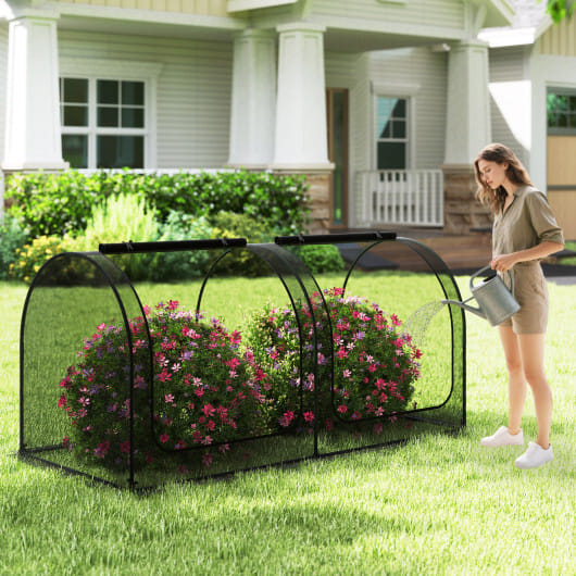 Tunnel Crop Cage Large Portable Plant Protection Tent with 2 Roll-up Zippered Doors