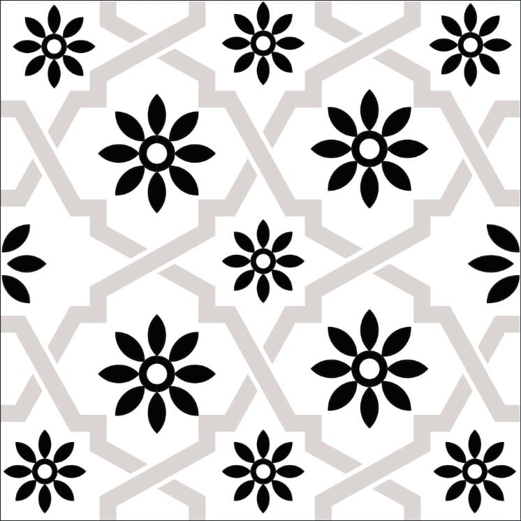 4" X 4" Black and White Lil Daisy Peel and Stick Removable Tiles