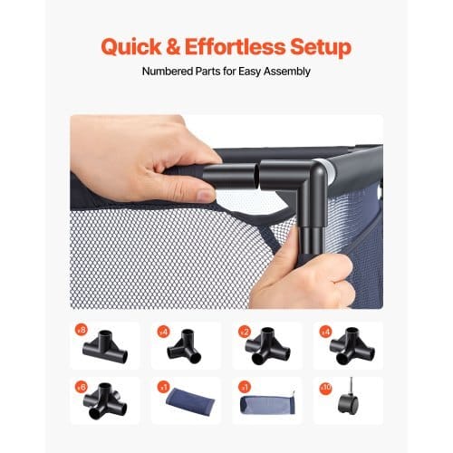 Pool Storage Bin, 103 x 32 x 35 in, Rolling Pool Float Storage Organizer with Side Pockets & Noodles Holder, Durable Metal Frame, Poolside Toys Breathable Mesh Basket for Swimming Pools