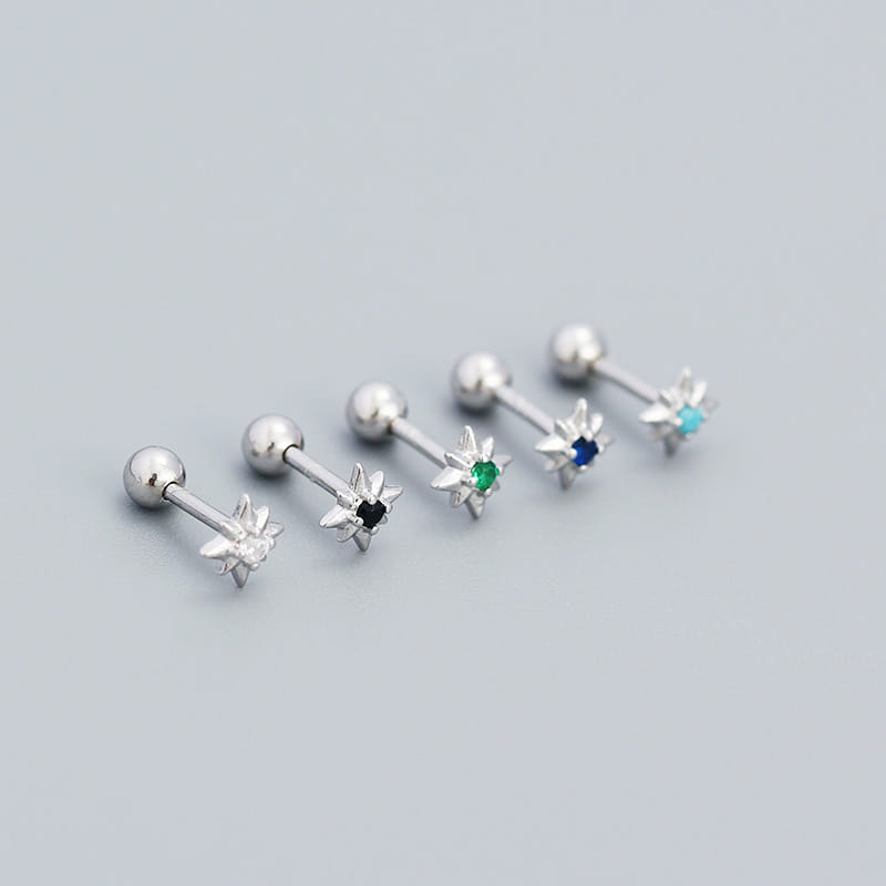 Mini CZ Eight Pointed Star Screw 925 Sterling Silver Stud Earrings