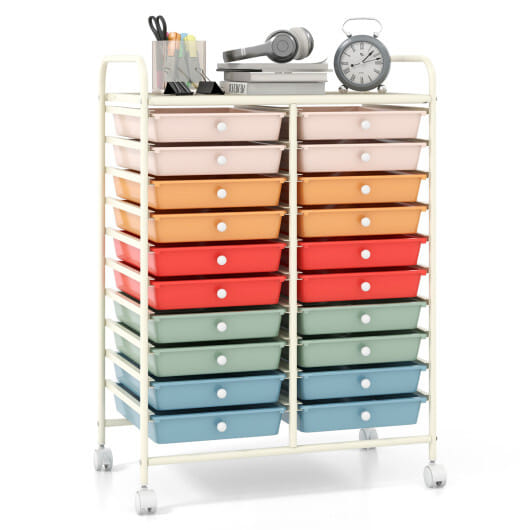 Costway 20 Drawers Rolling Storage Cart Studio Organizer-Deep Multicolor - Color: Deep Multicolor