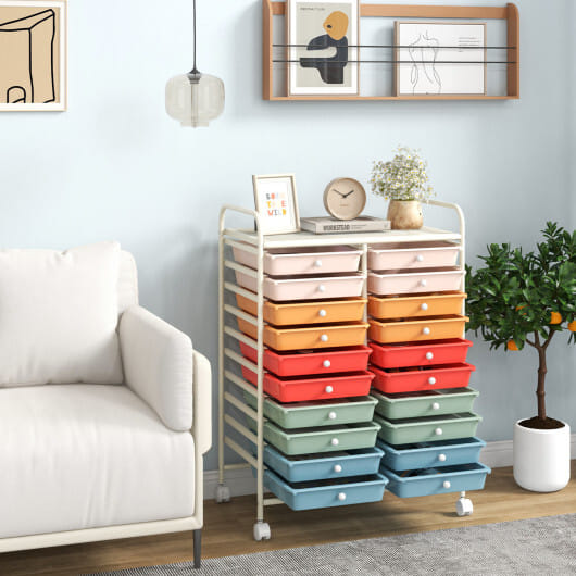 Costway 20 Drawers Rolling Storage Cart Studio Organizer-Deep Multicolor - Color: Deep Multicolor