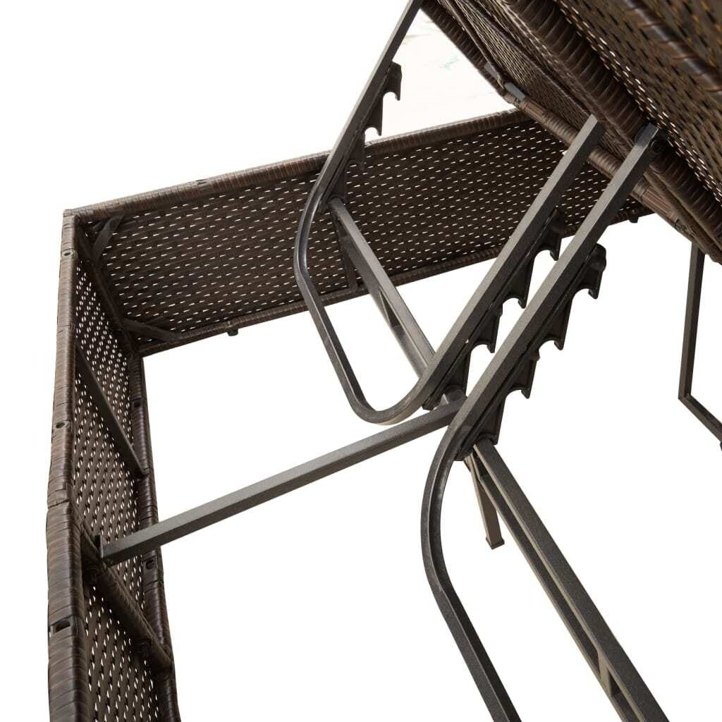 Double Sun Lounger with Cushions&Parasol Brown Poly Rattan