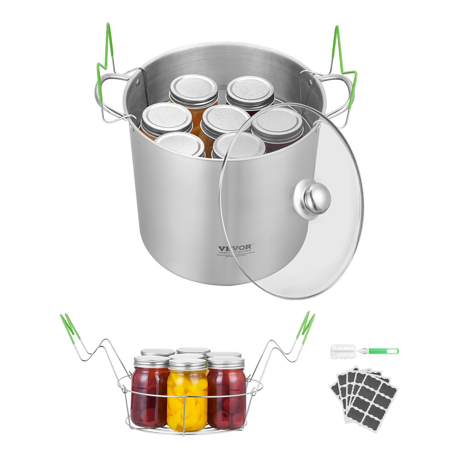 21 QT Canning Pot with Rack and Lid, Stainless Steel Waterbath Canner with Dual Handle and Glass Lid, Compatible with All Cooktops: Induction, Gas, Electric, Glass, Ceramic, Halogen