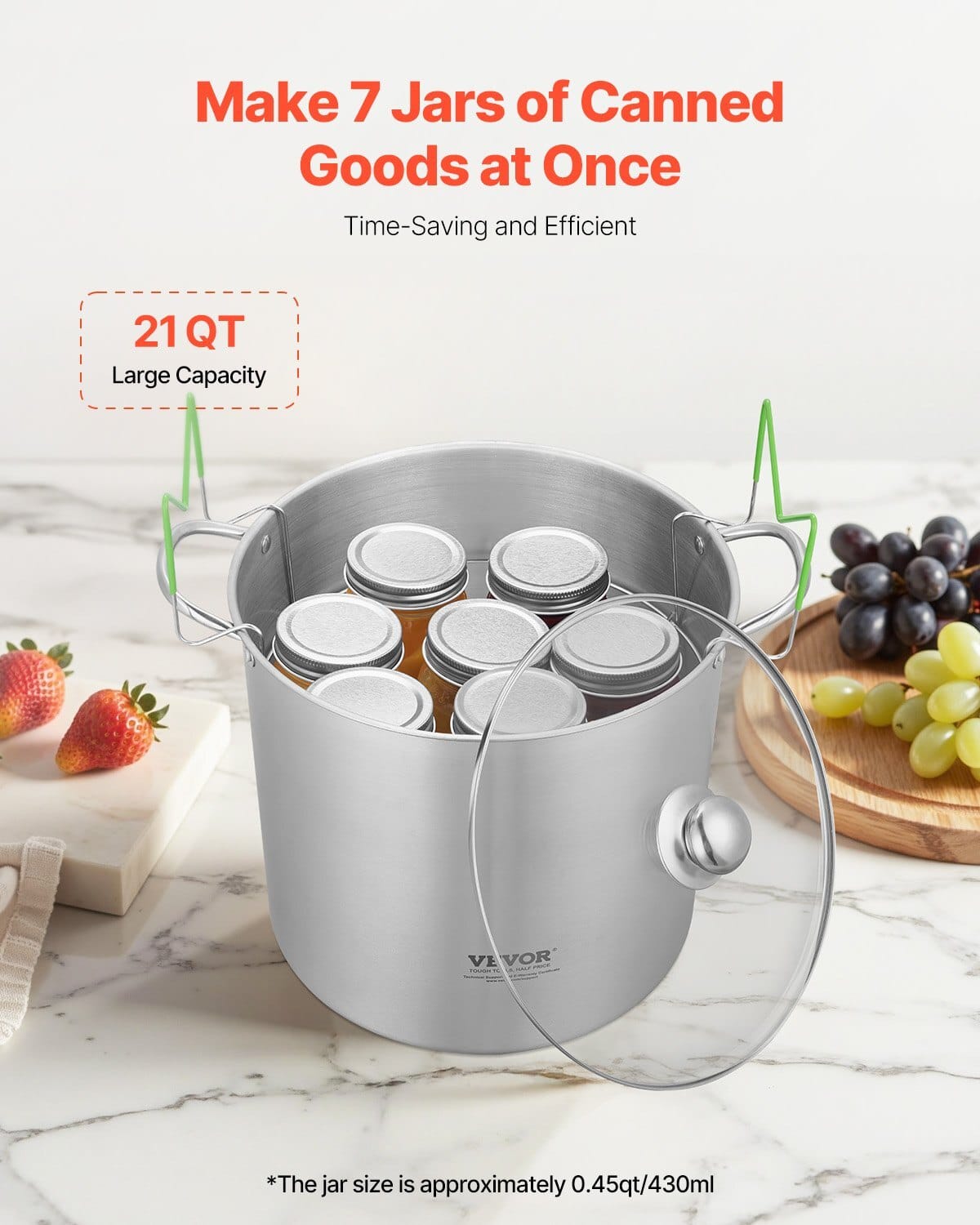 21 QT Canning Pot with Rack and Lid, Stainless Steel Waterbath Canner with Dual Handle and Glass Lid, Compatible with All Cooktops: Induction, Gas, Electric, Glass, Ceramic, Halogen
