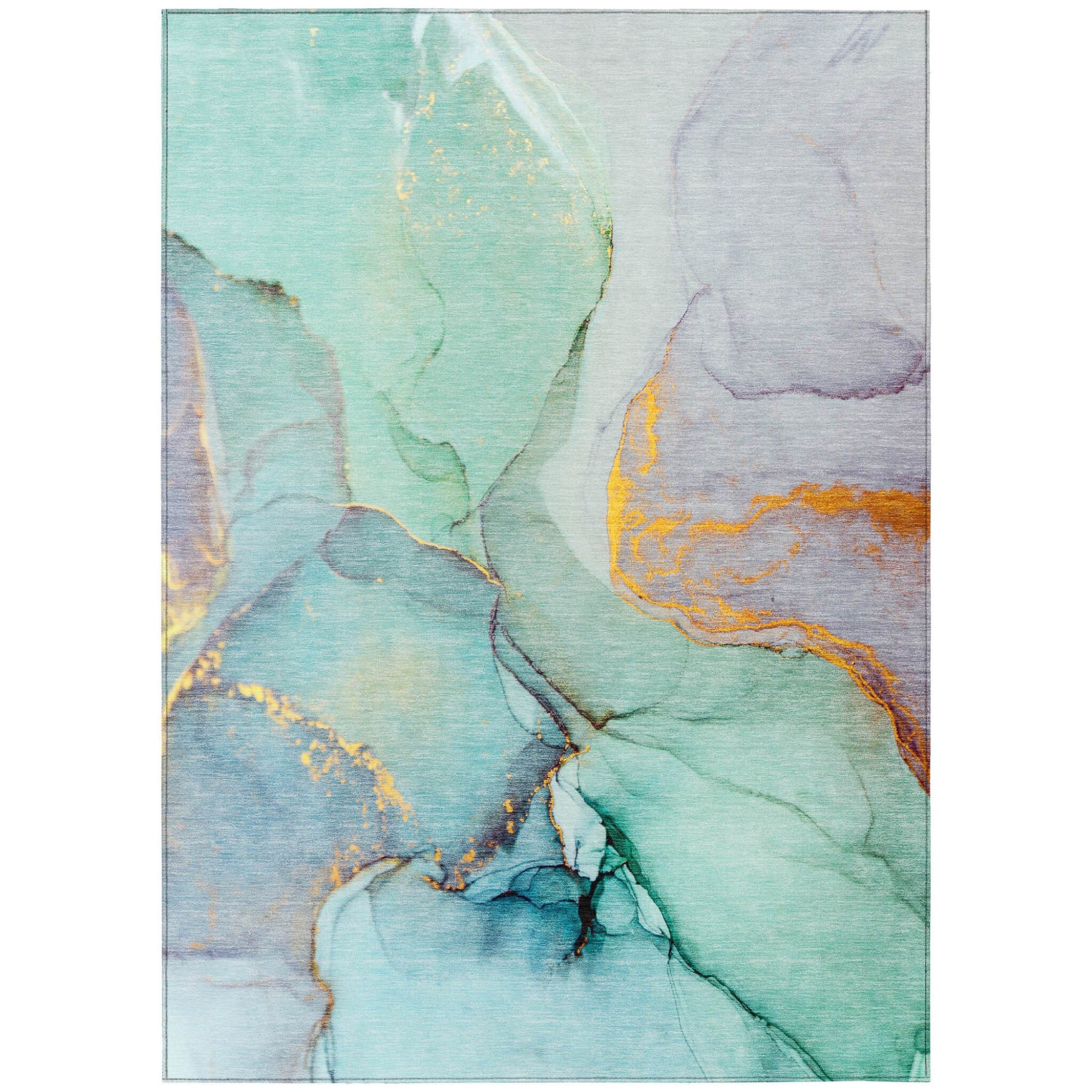 10' X 14' Teal Abstract Washable Non Skid Indoor Outdoor Area Rug
