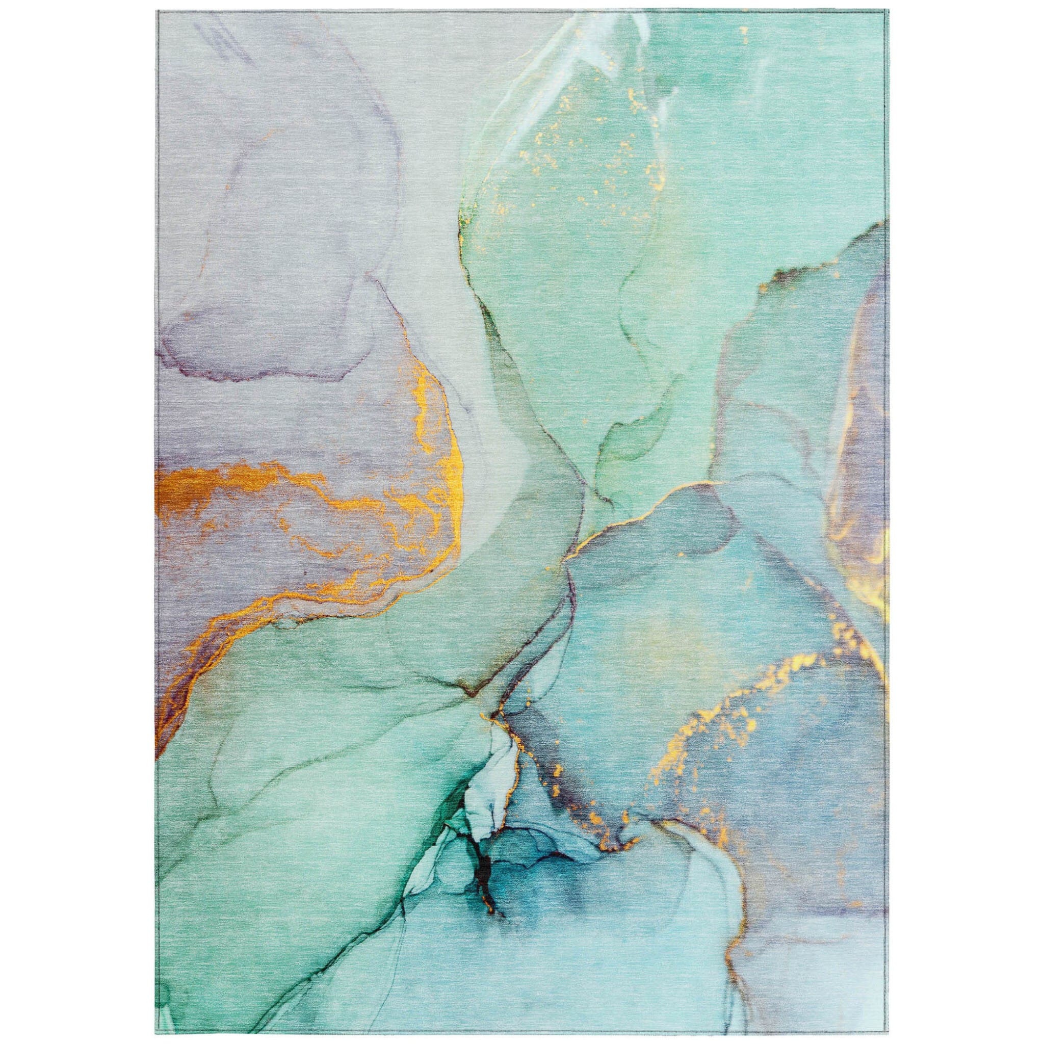 10' X 14' Teal Abstract Washable Non Skid Indoor Outdoor Area Rug