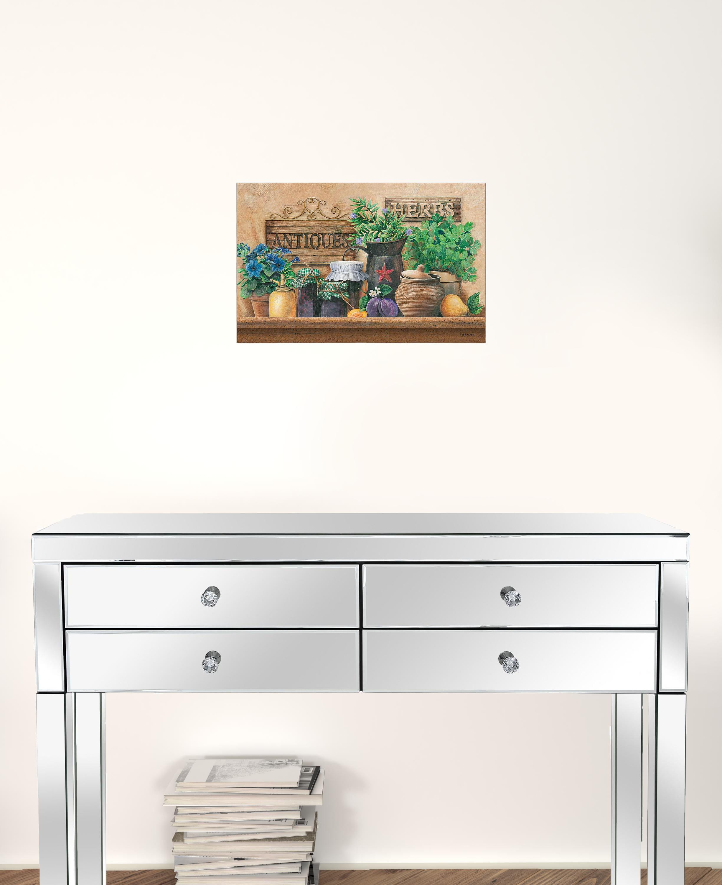 Antiques and Herbs 1 White Framed Print Kitchen Wall Art