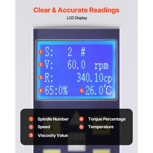 Digital Rotary Viscometer, 10-100,000 mPa.s(cP), ?±2% Accuracy, 100-240V Digital Rotational Viscosity Meter with 4 Rotors and Temperature Probe, LCD Display, Lab Viscometer for Fluid Testing