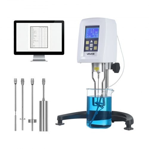 Digital Rotary Viscometer, 10-100,000 mPa.s(cP), ?±2% Accuracy, 100-240V Digital Rotational Viscosity Meter with 4 Rotors and Temperature Probe, LCD Display, Lab Viscometer for Fluid Testing