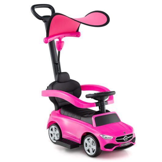 3-in-1 Ride on Push Car Mercedes-Benz Licensed Sliding Car with Canopy-Pink - Color: Pink