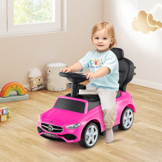 3-in-1 Ride on Push Car Mercedes-Benz Licensed Sliding Car with Canopy-Pink - Color: Pink
