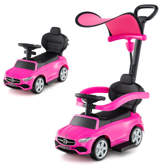 3-in-1 Ride on Push Car Mercedes-Benz Licensed Sliding Car with Canopy-Pink - Color: Pink