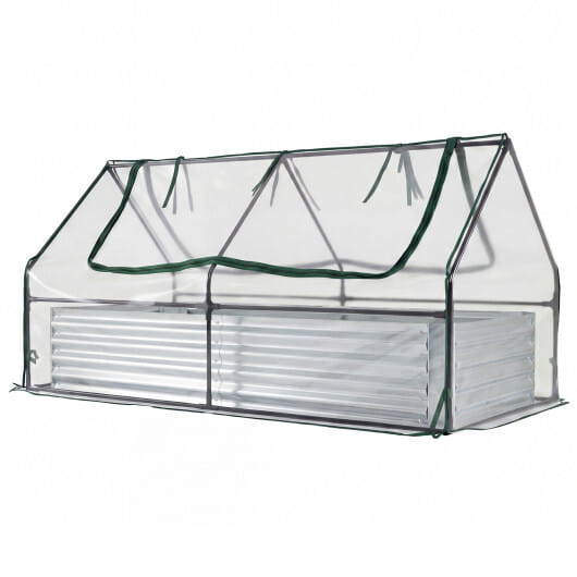 69 x 33 x 12 Inch Galvanized Raised Garden Bed with Cover-Black - Color: Black