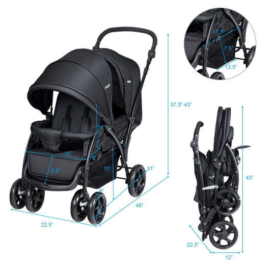 Costway Double Stroller Foldable Baby Twin Lightweight Travel Stroller Infant Pushchair Black
