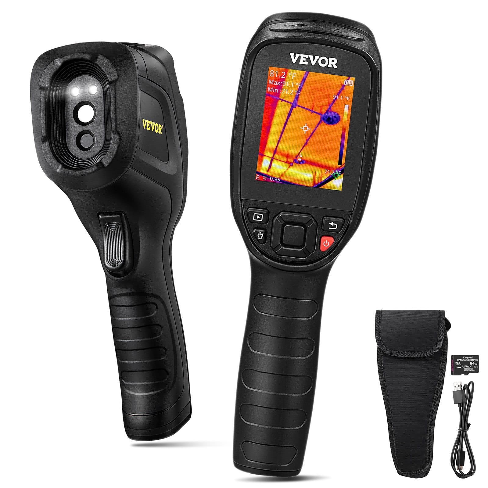 Thermal Imaging Camera, 320 x 240 Pixels Super Resolution with 2MP Visual Camera, 25Hz Refresh Rate Infrared Camera with -4?„‰~1022?„‰ Temp, 64G SD Card and Rechargeable Li-ion Battery