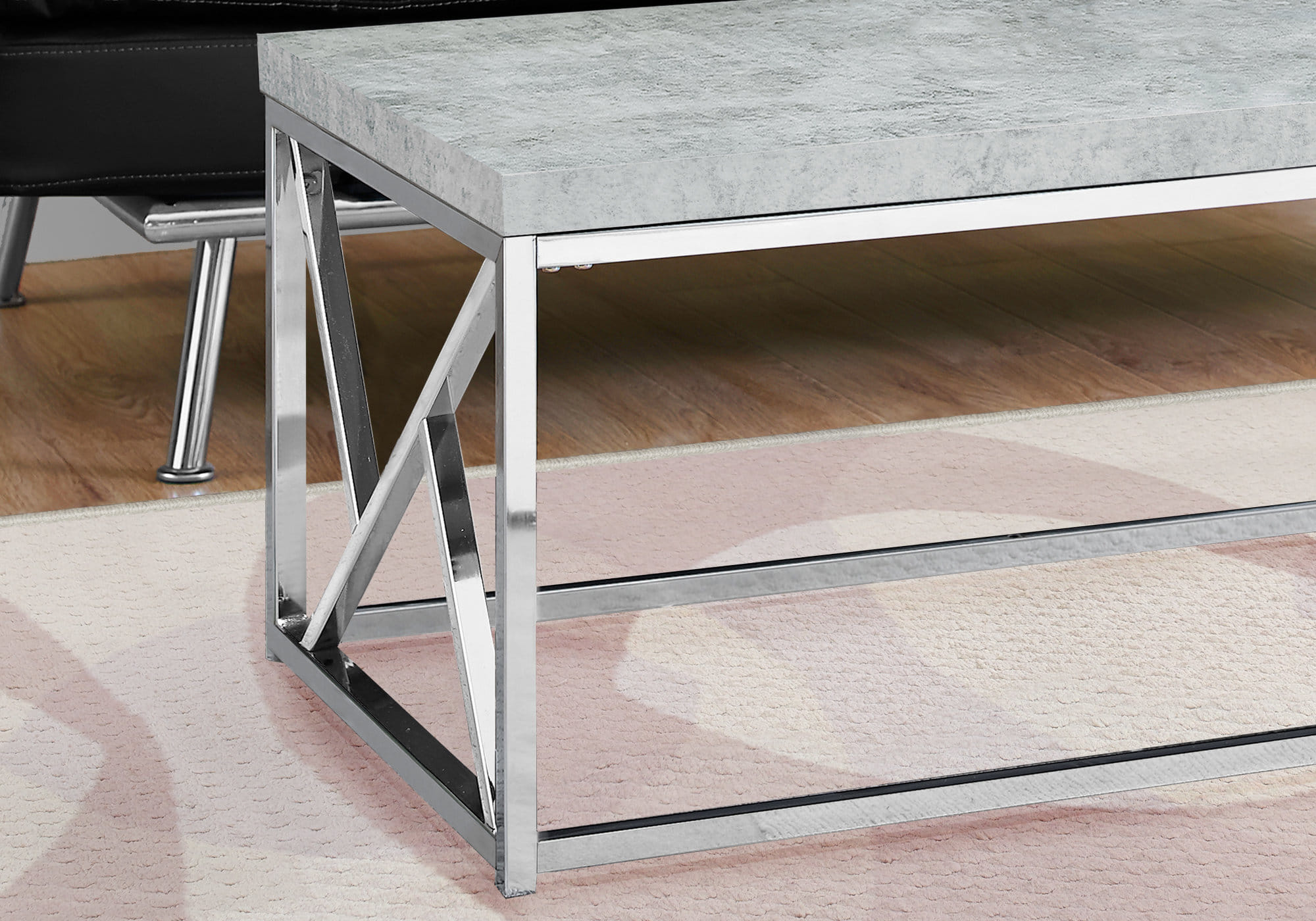 47" Gray And Silver Iron Coffee Table