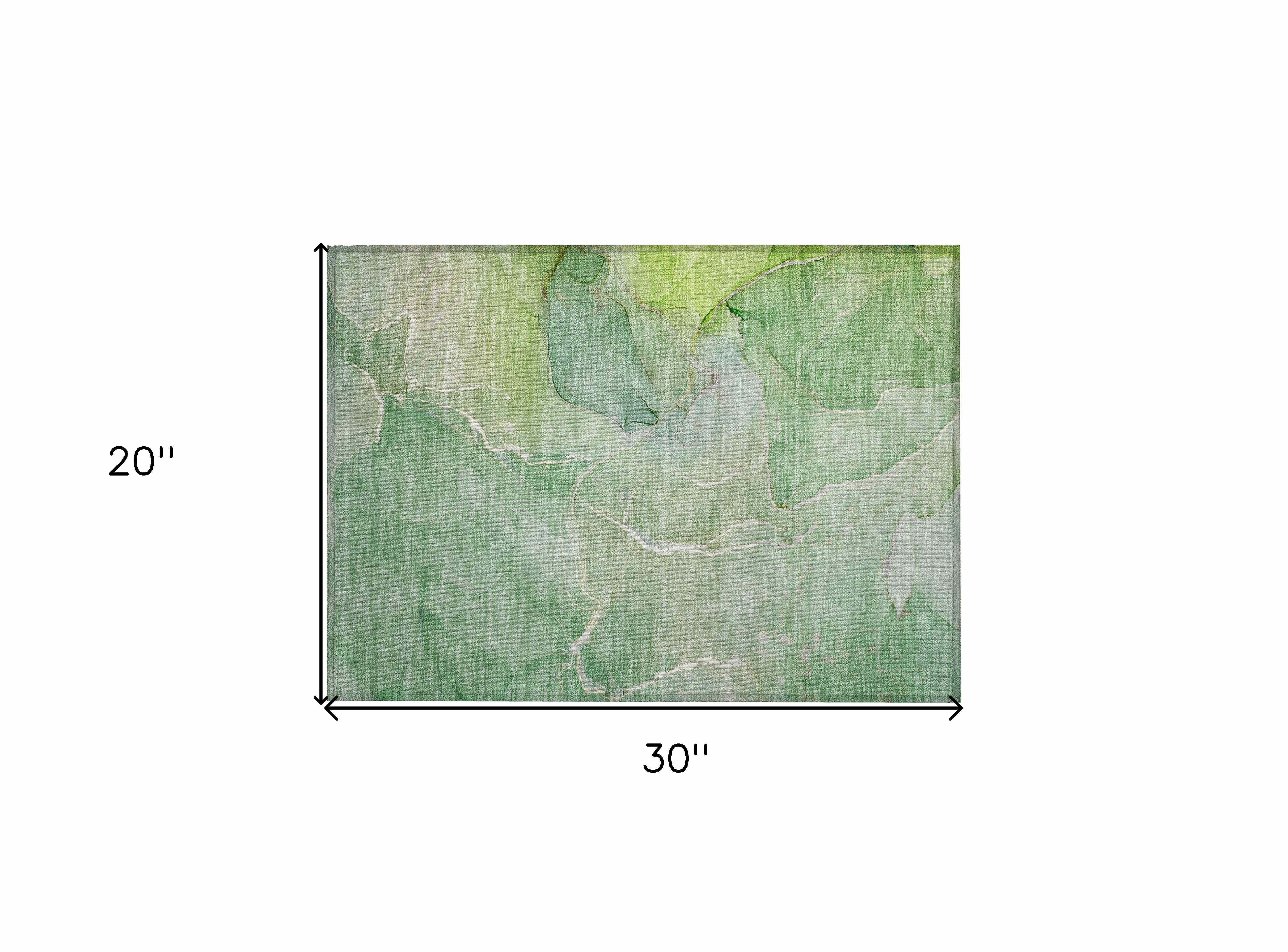 2' X 3' Green Abstract Washable Non Skid Indoor Outdoor Area Rug