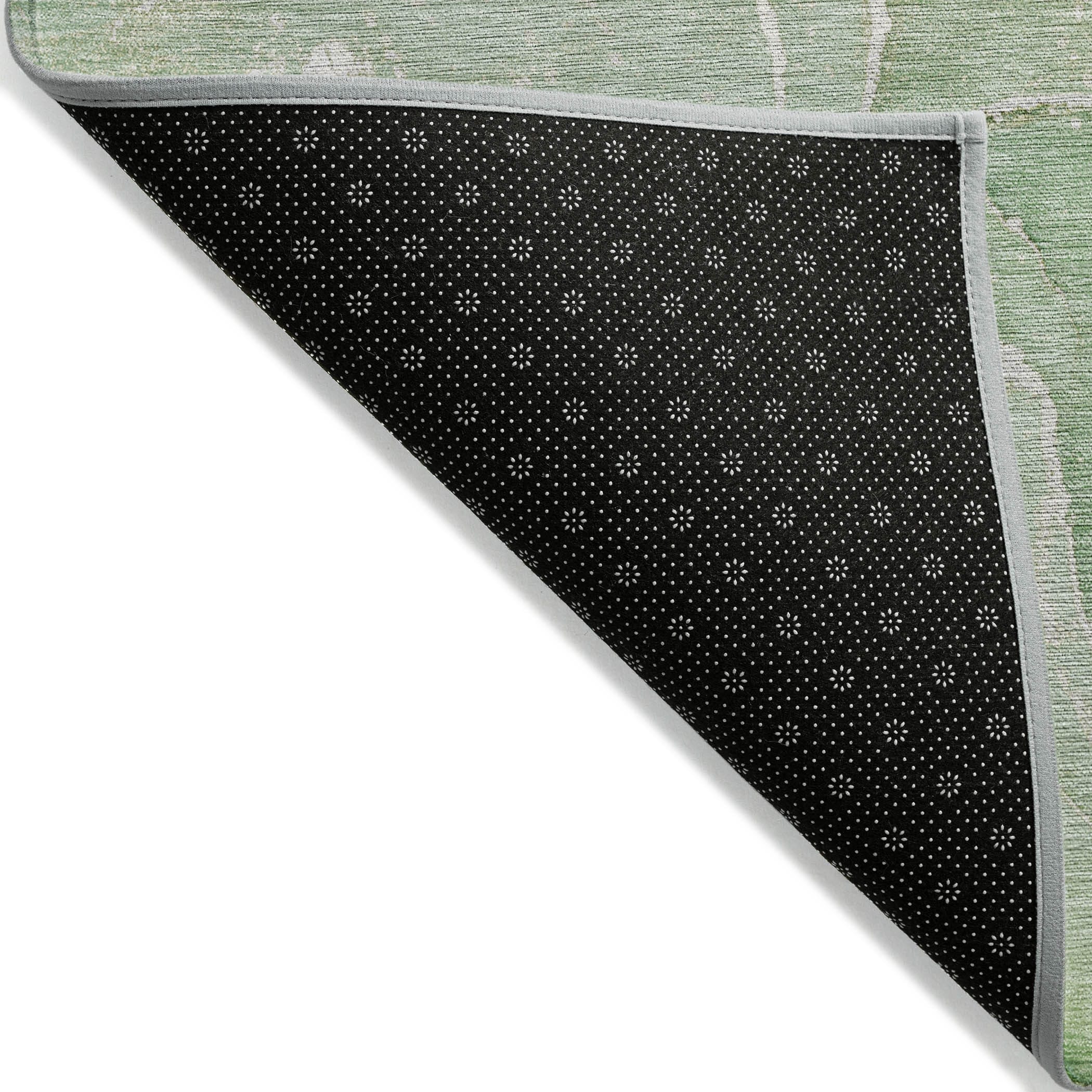 2' X 3' Green Abstract Washable Non Skid Indoor Outdoor Area Rug