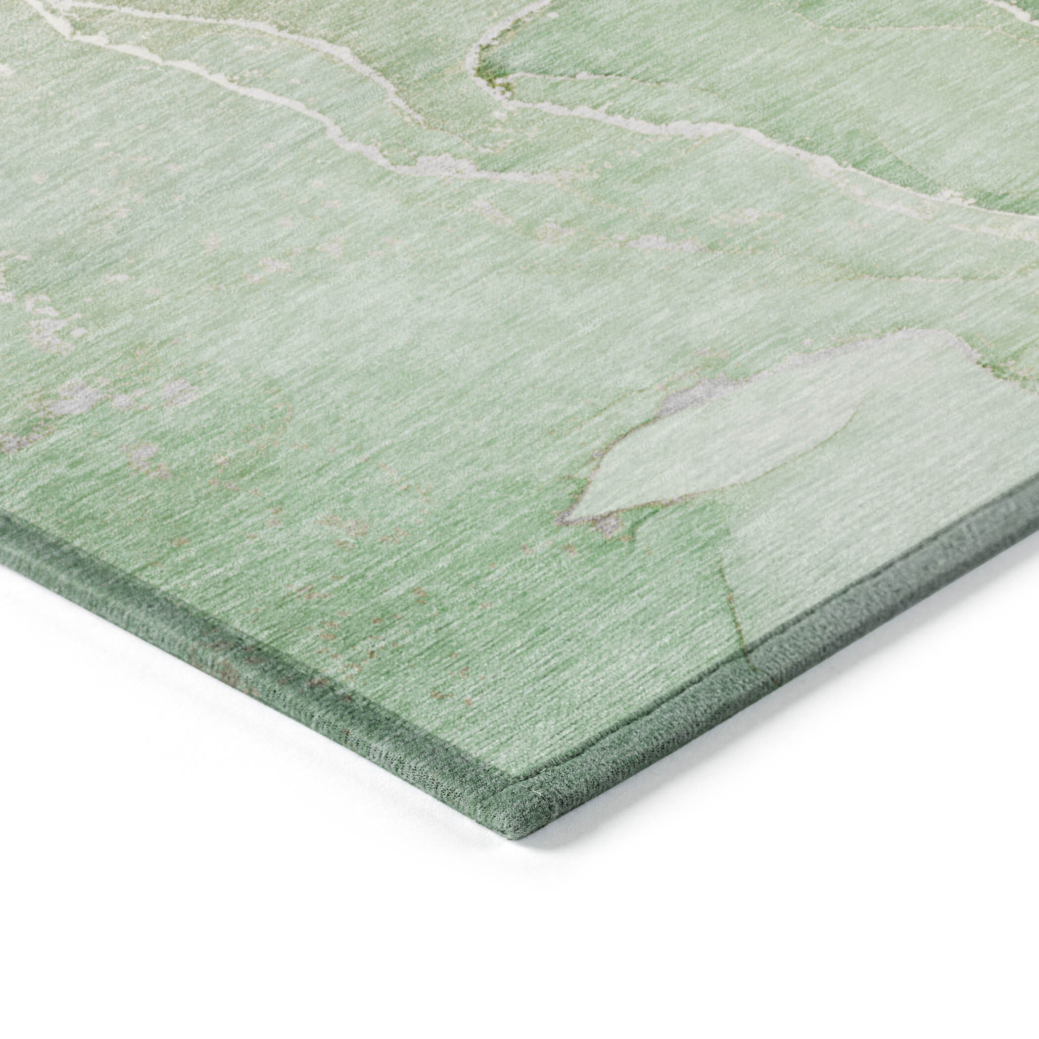 2' X 3' Green Abstract Washable Non Skid Indoor Outdoor Area Rug