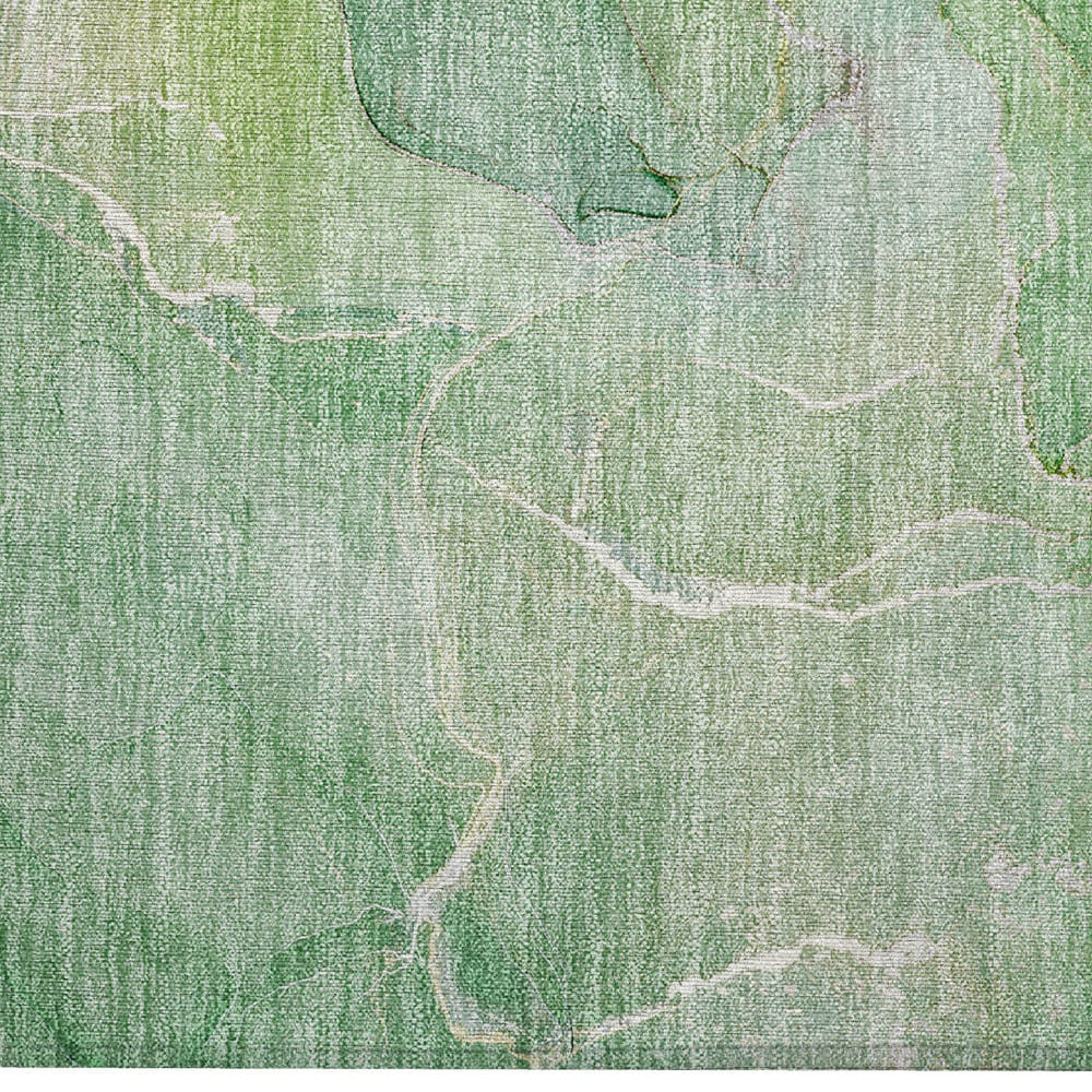 2' X 3' Green Abstract Washable Non Skid Indoor Outdoor Area Rug