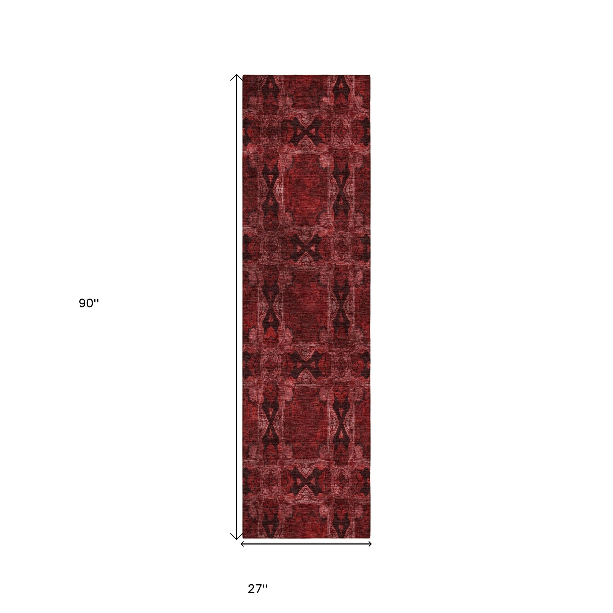 8' Runner Burgundy and Black Floral Medallion Washable Non Skid Indoor Outdoor Runner Rug