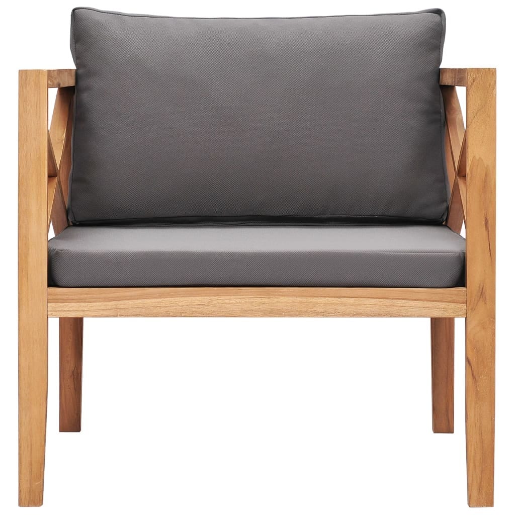 Patio Chair with Gray Cushions Solid Wood Teak