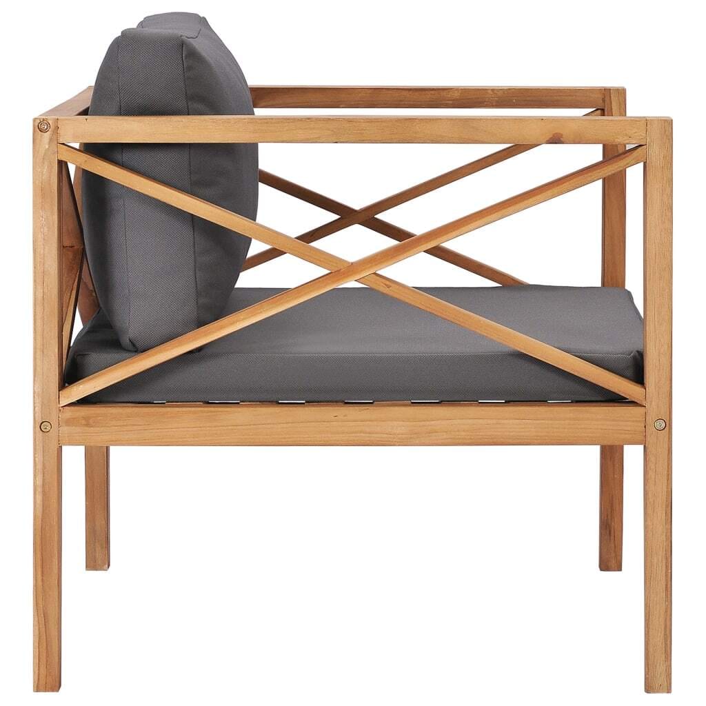 Patio Chair with Gray Cushions Solid Wood Teak