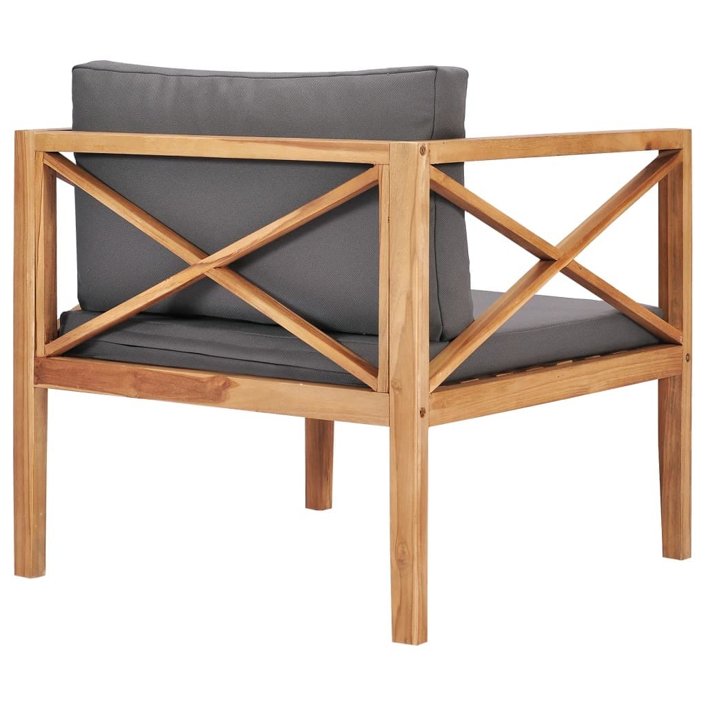 Patio Chair with Gray Cushions Solid Wood Teak