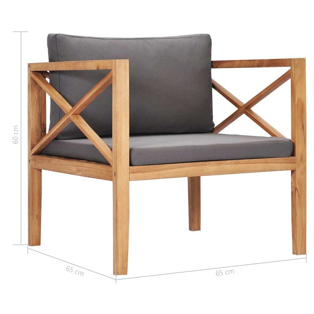 Patio Chair with Gray Cushions Solid Wood Teak