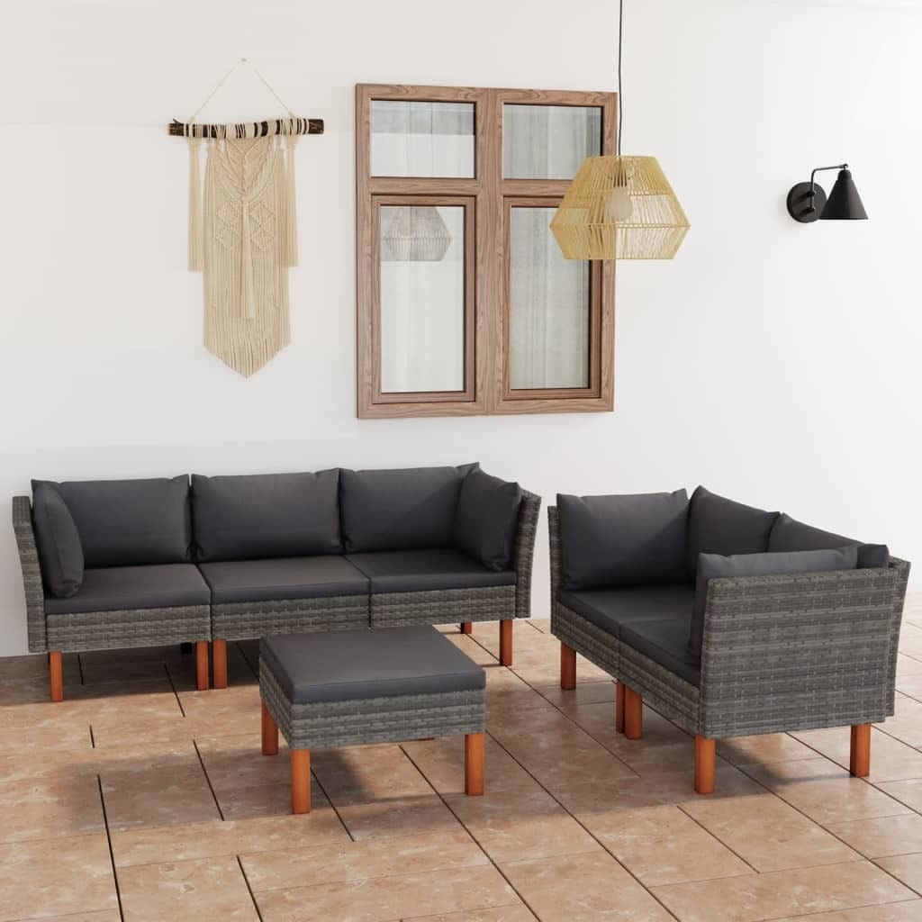 6 Piece Patio Lounge Set with Cushions Poly Rattan Gray