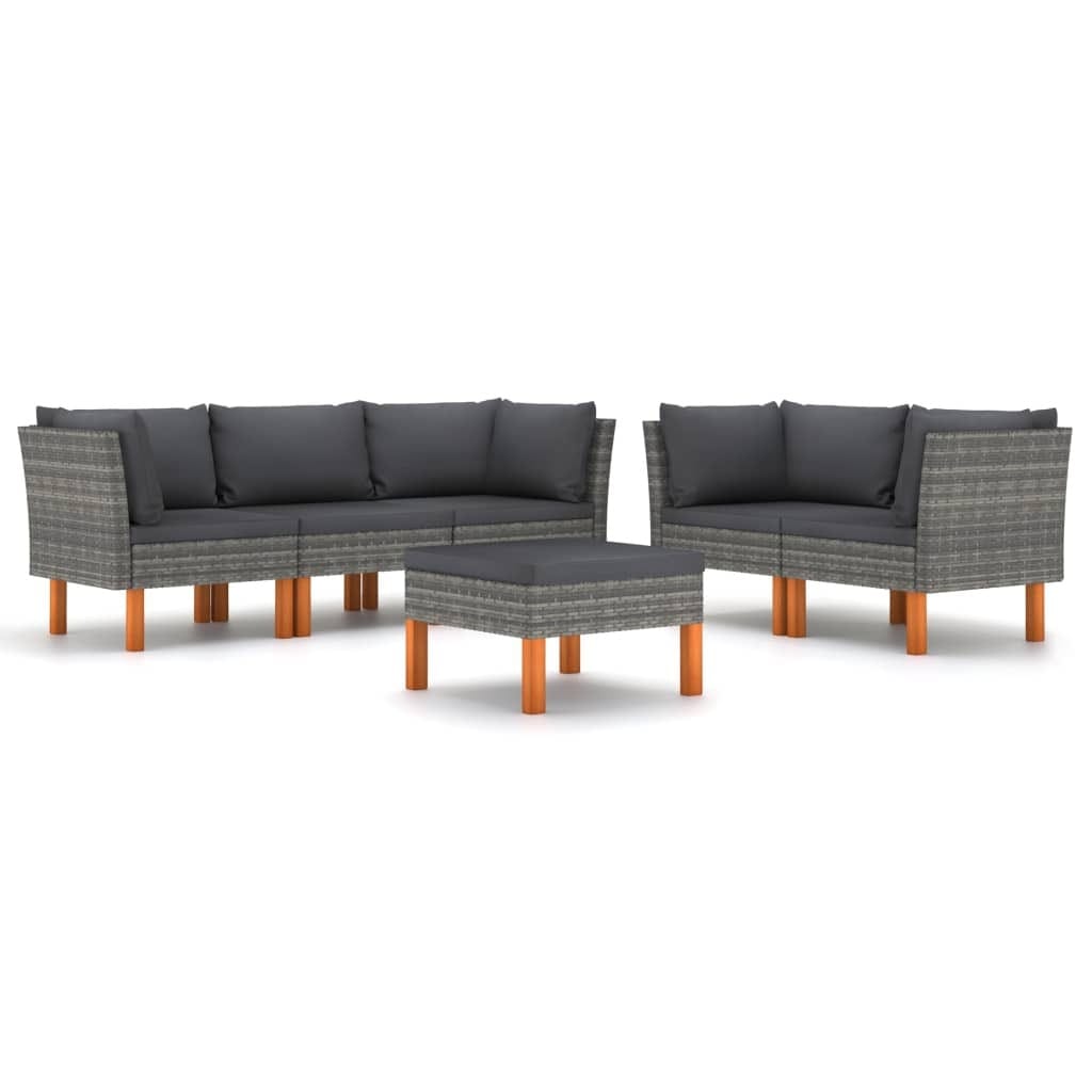 6 Piece Patio Lounge Set with Cushions Poly Rattan Gray