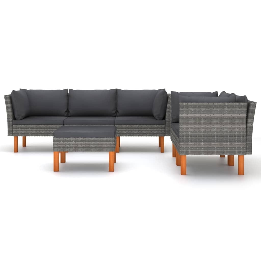 6 Piece Patio Lounge Set with Cushions Poly Rattan Gray