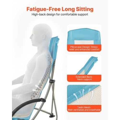 Folding Beach Chair, High Back Camping Chairs for Adults, with Cup Pocket, Mesh Back, Carry Bag, Portable Extra Wide Seat Chair 330 lbs Heavy Duty Support, for Outdoor, Camp, Light Blue, 2 Pack