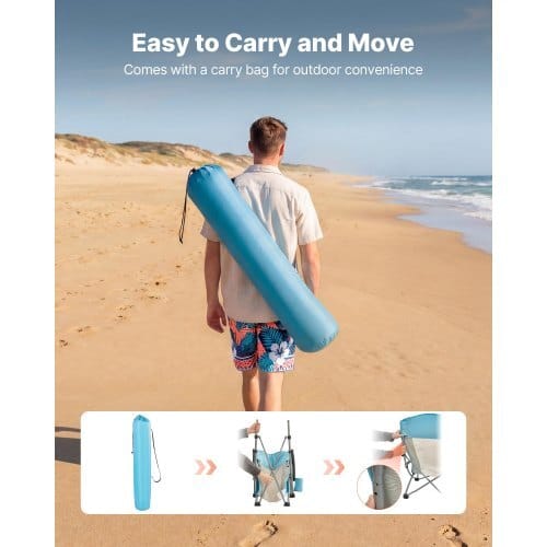 Folding Beach Chair, High Back Camping Chairs for Adults, with Cup Pocket, Mesh Back, Carry Bag, Portable Extra Wide Seat Chair 330 lbs Heavy Duty Support, for Outdoor, Camp, Light Blue, 2 Pack