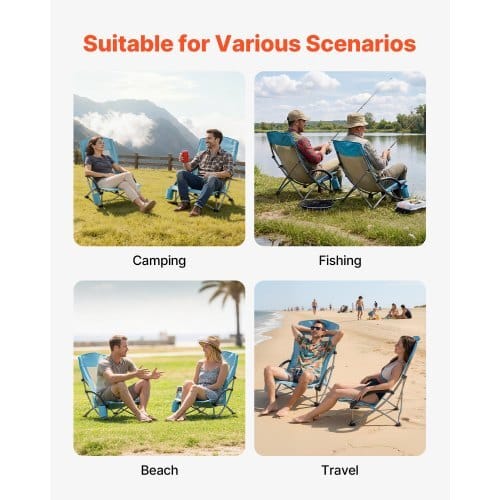 Folding Beach Chair, High Back Camping Chairs for Adults, with Cup Pocket, Mesh Back, Carry Bag, Portable Extra Wide Seat Chair 330 lbs Heavy Duty Support, for Outdoor, Camp, Light Blue, 2 Pack