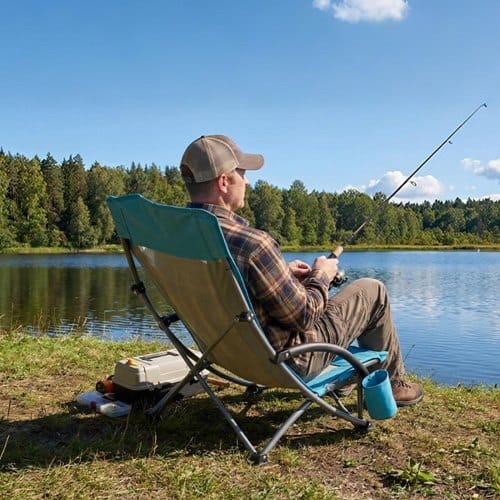 Folding Beach Chair, High Back Camping Chairs for Adults, with Cup Pocket, Mesh Back, Carry Bag, Portable Extra Wide Seat Chair 330 lbs Heavy Duty Support, for Outdoor, Camp, Light Blue, 2 Pack