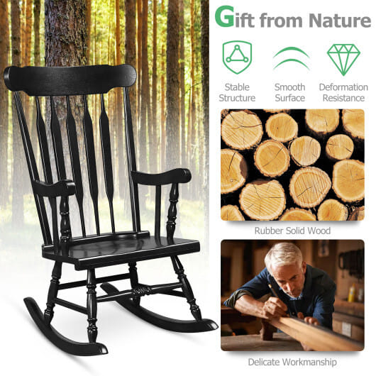 Outdoor Rocking Chair with Slatted Backrest-Black - Color: Black