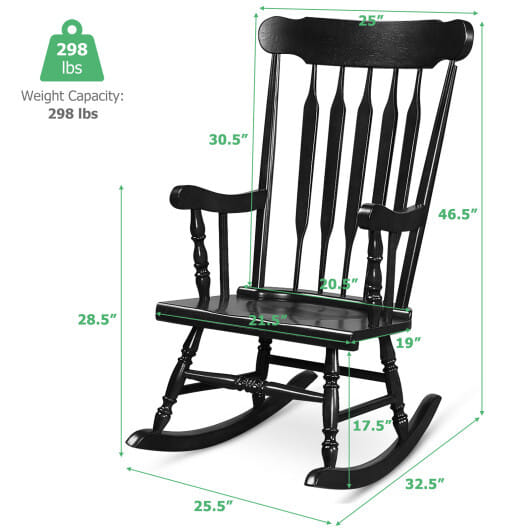 Outdoor Rocking Chair with Slatted Backrest-Black - Color: Black
