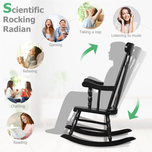 Outdoor Rocking Chair with Slatted Backrest-Black - Color: Black