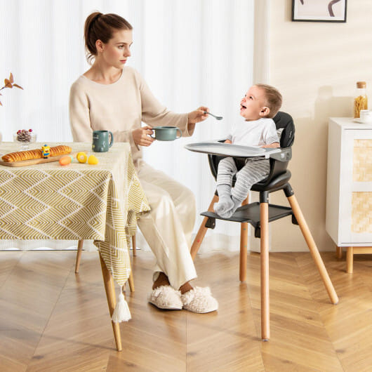 Costway 6 in 1 Convertible Highchair with Safety Harness and Removable Tray Black - Color: Black