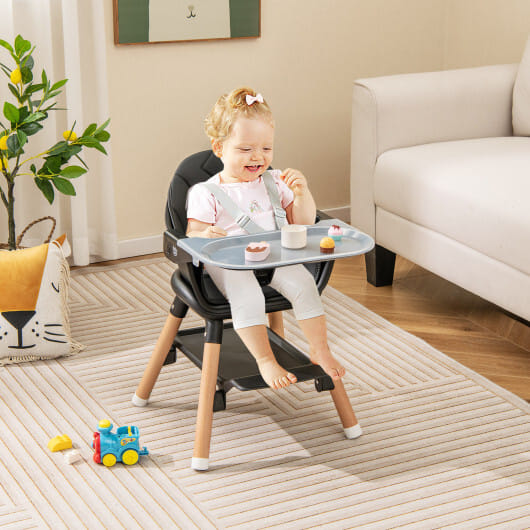 Costway 6 in 1 Convertible Highchair with Safety Harness and Removable Tray Black - Color: Black