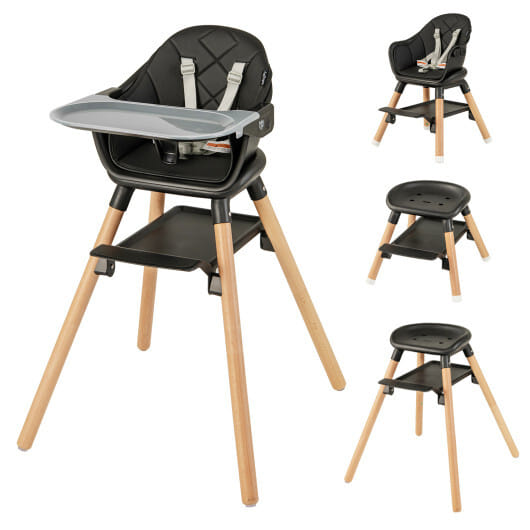 Costway 6 in 1 Convertible Highchair with Safety Harness and Removable Tray Black - Color: Black
