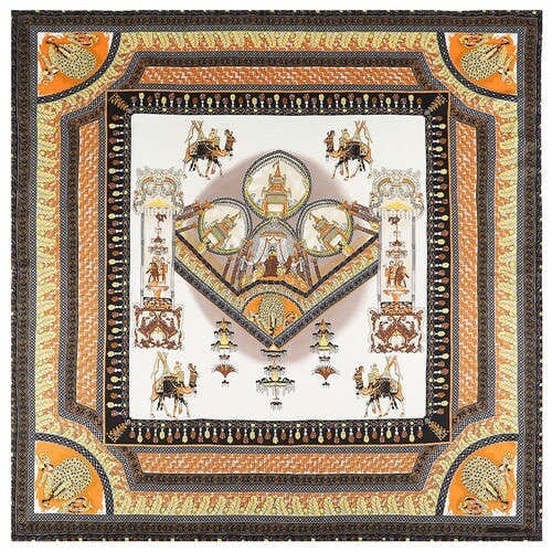 Vintage Court Style Camel Pattern Women Artificial Silk Square Scarf - White