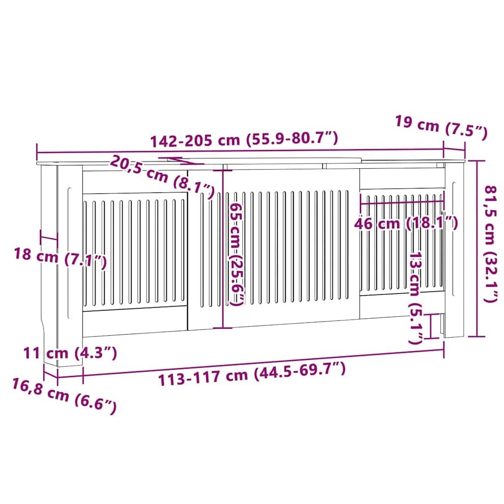 Radiator Cover 2 pcs Grey 80.71 x 8.07 x 32.09 in