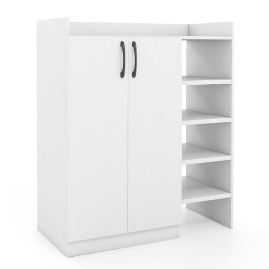 Shoe Cabinet with 2 Doors Shoe Storage Organizer with 2 Adjustable Inner Shelves-White