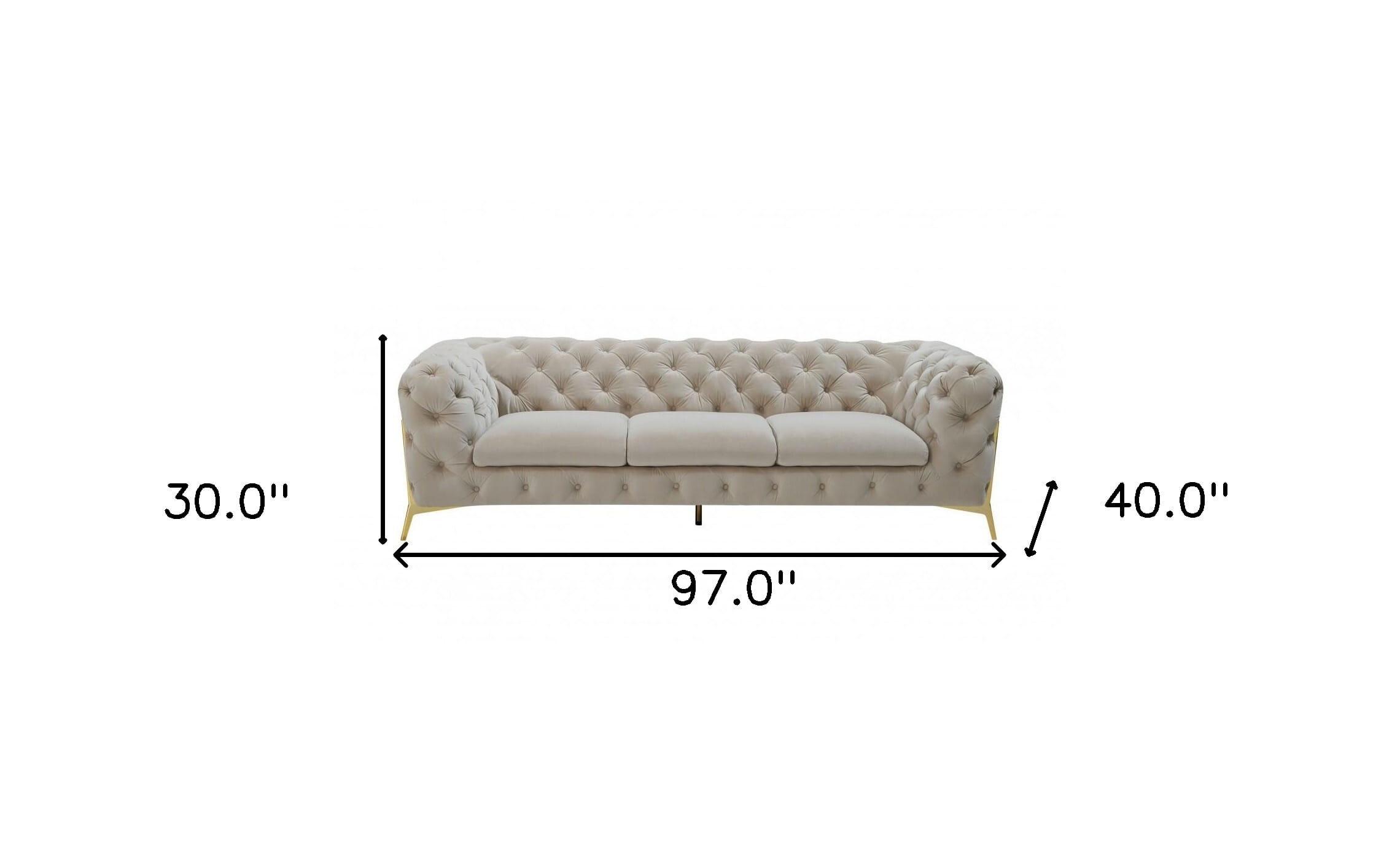 97" Beige Velvet Sofa With Gold Legs